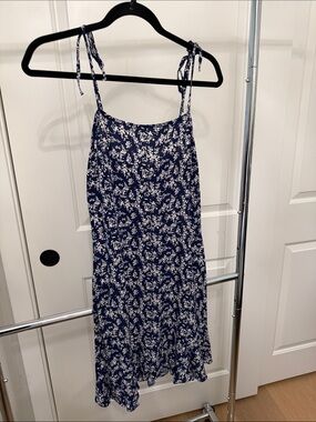 Express Navy Blue Floral Tie-Strap Fit and Flare Dress